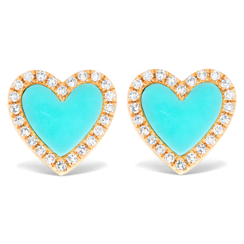 Turquoise and Diamond Heart Studs