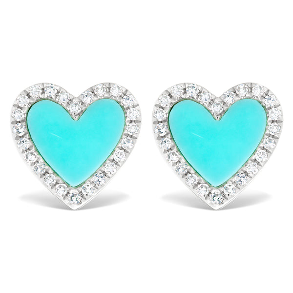 Turquoise and Diamond Heart Studs